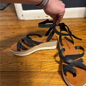 Lucky Brand Black Espadrille Platform Ankle-Tie Sandals
